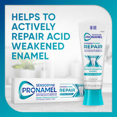 Close-up of Pronamel tube label highlighting enamel repair focus