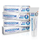 Sensodyne Repair and Protect Whitening toothpaste tubes pack 4, front view for daily whitening.