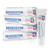 Sensodyne Sensitivity & Gum toothpaste tubes showing dual-action protection for sensitive teeth and gums