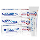 Sensodyne Sensitivity & Gum Whitening toothpaste package highlights dual-action protection for sensitive teeth.