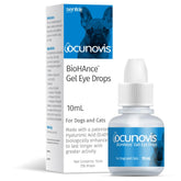 Sentrx Ocunovis gel eye drops bottle showing long-lasting lubrication for pets