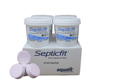 Septicfit tablet pail closeup shows ready-to-use tablets for quick septic care.