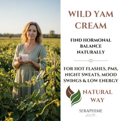 Seraphime Wild Yam Cream jar closeup highlights rich texture for daily comfort.
