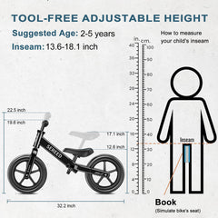 SEREED balance bike seat height adjustment without tools.