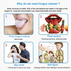Sestball tongue scraper with blue handle for comfortable, thorough cleaning.