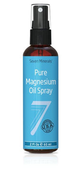 Seven Minerals magnesium oil bottle showcasing travel-size convenience and purity.