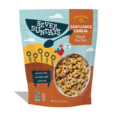 Seven Sundays Maple Sea Salt cereal bag highlights gluten-free, vegan ingredients for a wholesome start
