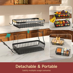 Sevenblue black fruit basket with open design promotes air circulation for freshness.