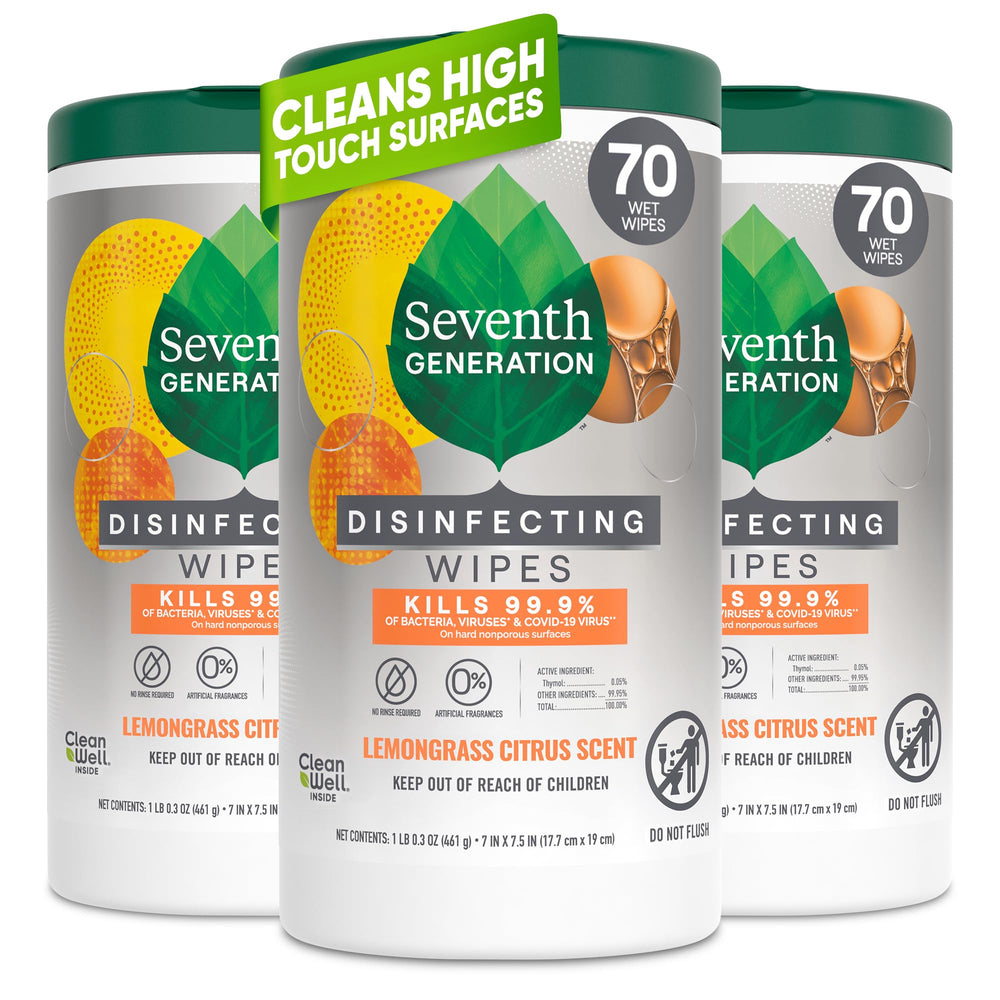 Seventh Generation Lemongrass Citrus wipes pack front for quick cleaning