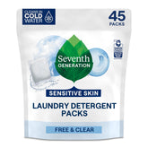 Seventh Generation Free & Clear packs on the front label, fragrance-free and dye-free.