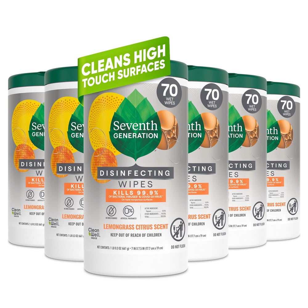 Seventh Generation Disinfecting Wipes pack close-up for quick no rinse cleaning