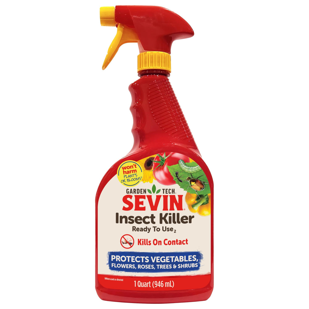 Sevin Ready-to-Use 32 oz bottle in garden for quick pest control