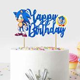 Seyal Soonic blue happy birthday topper for gamer-themed cake.
