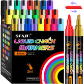 SFAIH 24-color chalk markers on a blackboard for bold notes and menus.
