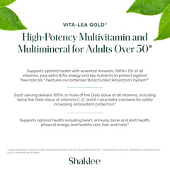Shaklee Vita-Lea Gold with a glass of water shows a simple daily supplement ritual.
