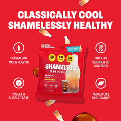 Shameless So Cool Cola Gummy close-up texture, soft and chewy with natural ingredients.