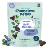 Friandise Shameless Pets moelleuse aux myrtilles, idéale pour l'entraînement et le plaisir.