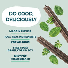 Shameless Pets Triple Mint Dental Chews blueberry-mint core for natural flavor.