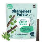 Shameless Pets Triple Mint Dental Chews pack closeup for fresh breath.