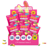 Shameless Wild Worms bag close-up, keto-friendly, low-calorie snack.