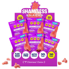 Shameless Sour Cherry Bomb pack front showing a low-calorie snack