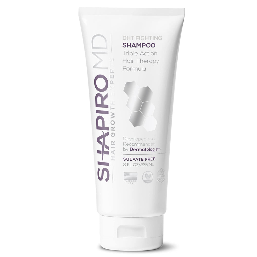 Shapiro MD Vegan Hair Growth Shampoo bottle promoting healthier-looking hair.