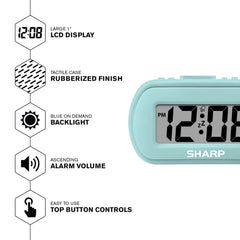 Sharp digital alarm clock ascending alarm offers gentle wake with snooze