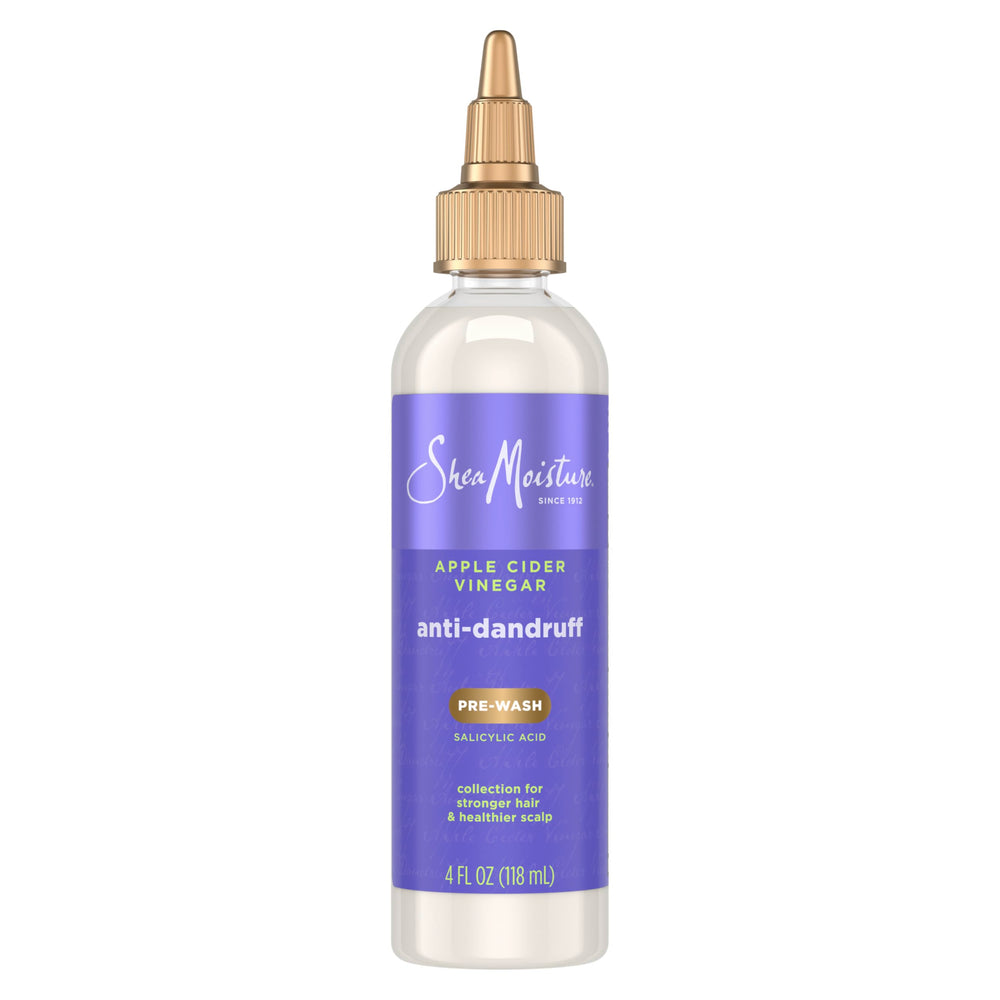Sheamoisture Apple Cider Vinegar Pre-Wash bottle shows exfoliating formula for a clean scalp.