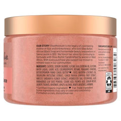 Spa-like scene of Sheamoisture scrub being massaged onto the skin for gentle exfoliation.