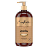 Sheamoisture Intensive Hydration Conditioner bottle shows Manuka Honey and Mafura Oil for deep moisture.