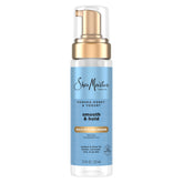 SheaMoisture Manuka Honey Yogurt Mousse jar closeup, creamy texture for smooth styling