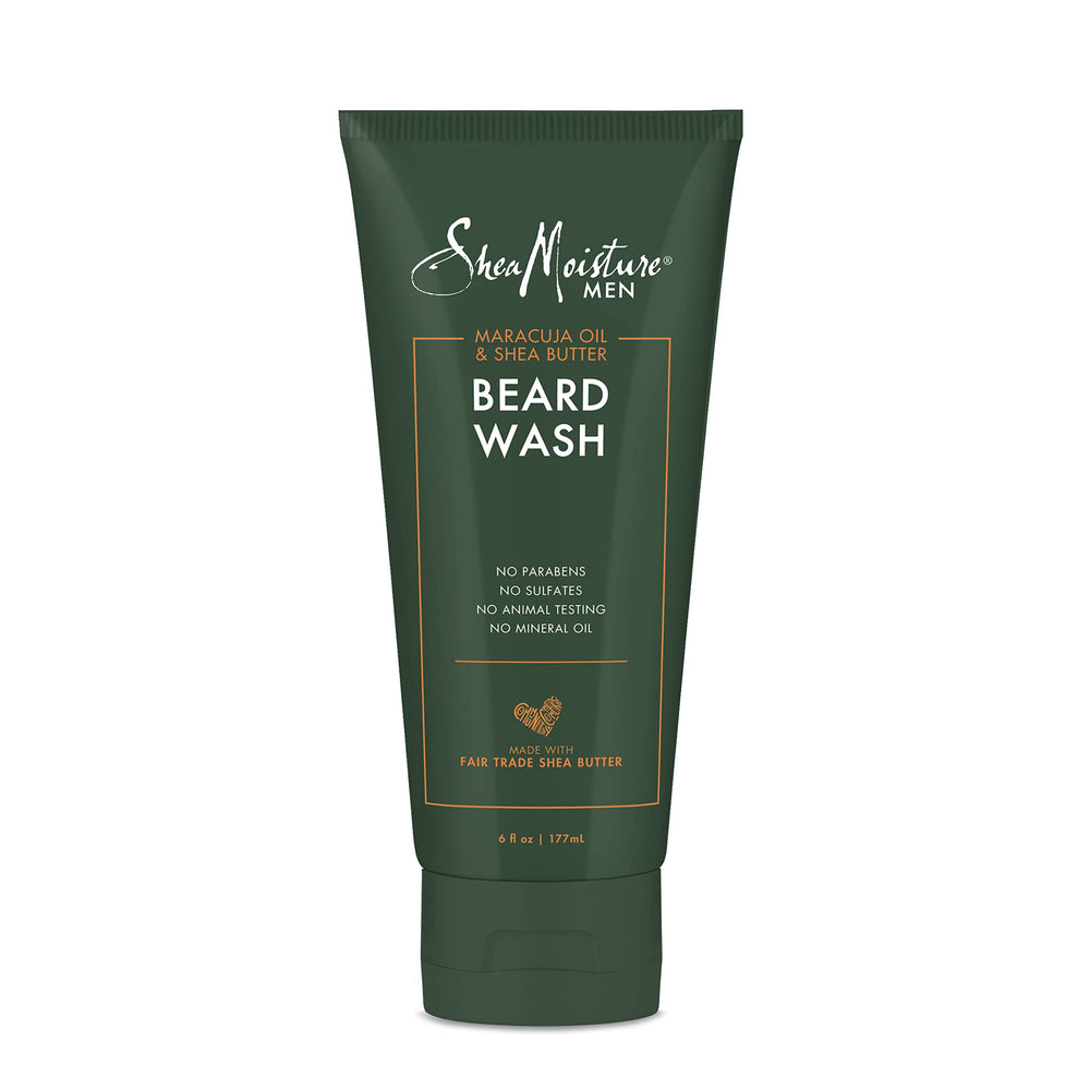 Sheamoisture beard wash bottle demonstrates deep cleansing for a refreshed beard.