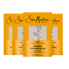 Brand SheaMoisture Raw Shea Butter Bar Soap packaging highlighting gentle cleansing and moisture