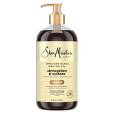 SheaMoisture Strengthen and Restore Shampoo bottle front highlights Jamaican Black Castor Oil for damaged hair