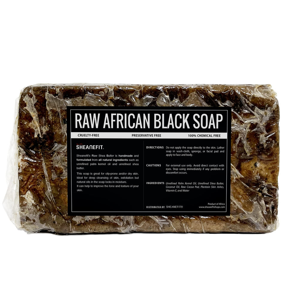 Sheanefit African Black Soap bar for face, cleanses and exfoliates gently.