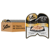 Sheba Perfect Portions Bistro packaging showing premium chicken in Alfredo sauce for hydration.