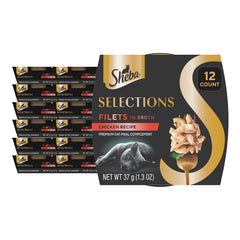 Sheba Selections Filets in Broth chicken and tuna cubes ideal as a meal topper.