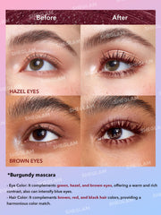 SHEGLAM burgundy mascara swatch displays rich pigment and smooth layering possibilities.