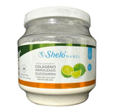 Sheló NABEL hydrolyzed collagen lemon powder bottle boosts skin elasticity.