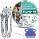 ShengKou flea collar on cat neck provides month-long protection with a natural formula.