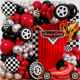 Sheryl Decor all-in-1 Race Car arch kit contents ready for instant party décor