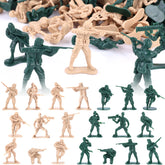Shindel Army Men 100pcs in green and tan ready for tabletop battles and classroom dioramas.