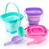 Shindel collapsible purple bucket ready for beach play and easy storage.