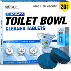 Shinefy automatic toilet cleaner tablet with blue gel keeps the bowl clean after every flush.