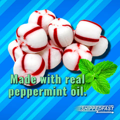 Shippedfast Soft Peppermint Puff King Leo bag opened to reveal individually wrapped candies
