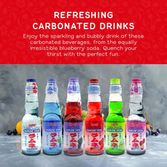 Shirakiku Ramune fizz close-up shows lively bubbles and bright flavors.