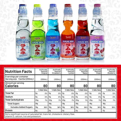 Close-up of Shirakiku Ramune glass bottles highlighting crisp carbonation.