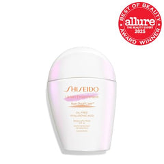 Close-up of Shiseido Urban Environment Sunscreen SPF 42 texture—lightweight, velvety feel.
