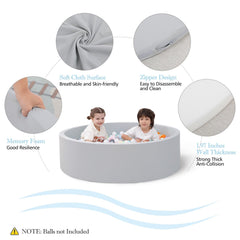 SHJADE foam ball pit in grey, front view inviting kids to crawl and explore safely.