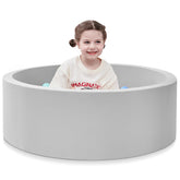SHJADE foam ball pit in grey, side view, safe indoor play space for toddlers.